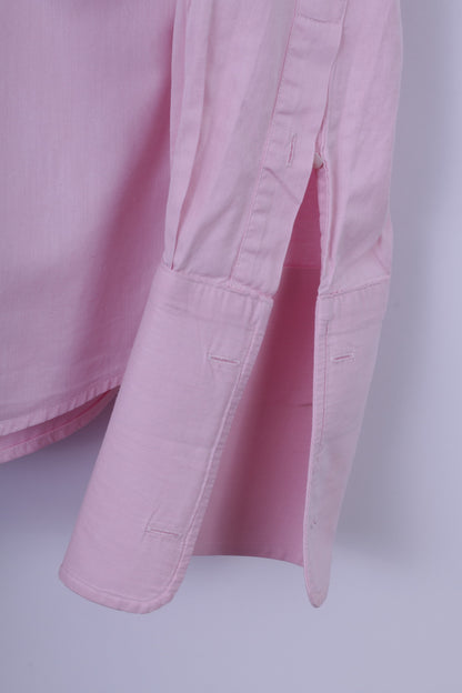 Jaeger Chemise décontractée pour homme 16 L en coton rose avec revers à manches longues et coupe ajustée