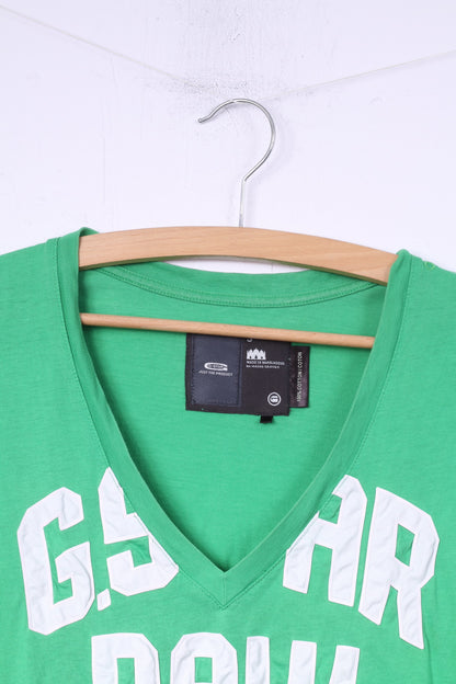 G-Star Raw T-shirt S pour femme vert col en V avec grand logo en coton