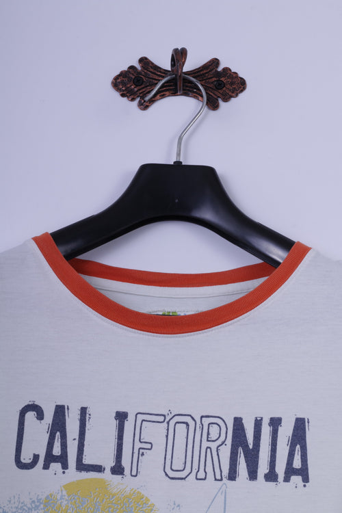 California Beach T-shirt XL pour homme en coton blanc avec motif graphique long de plage