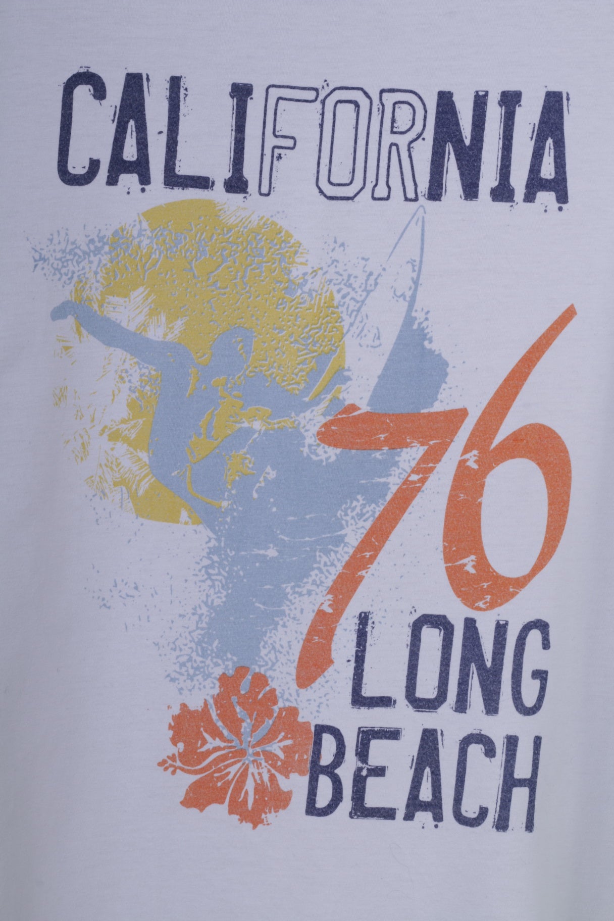 California Beach Mens XL T-Shirt White Cotton Graphic Long Beach Top