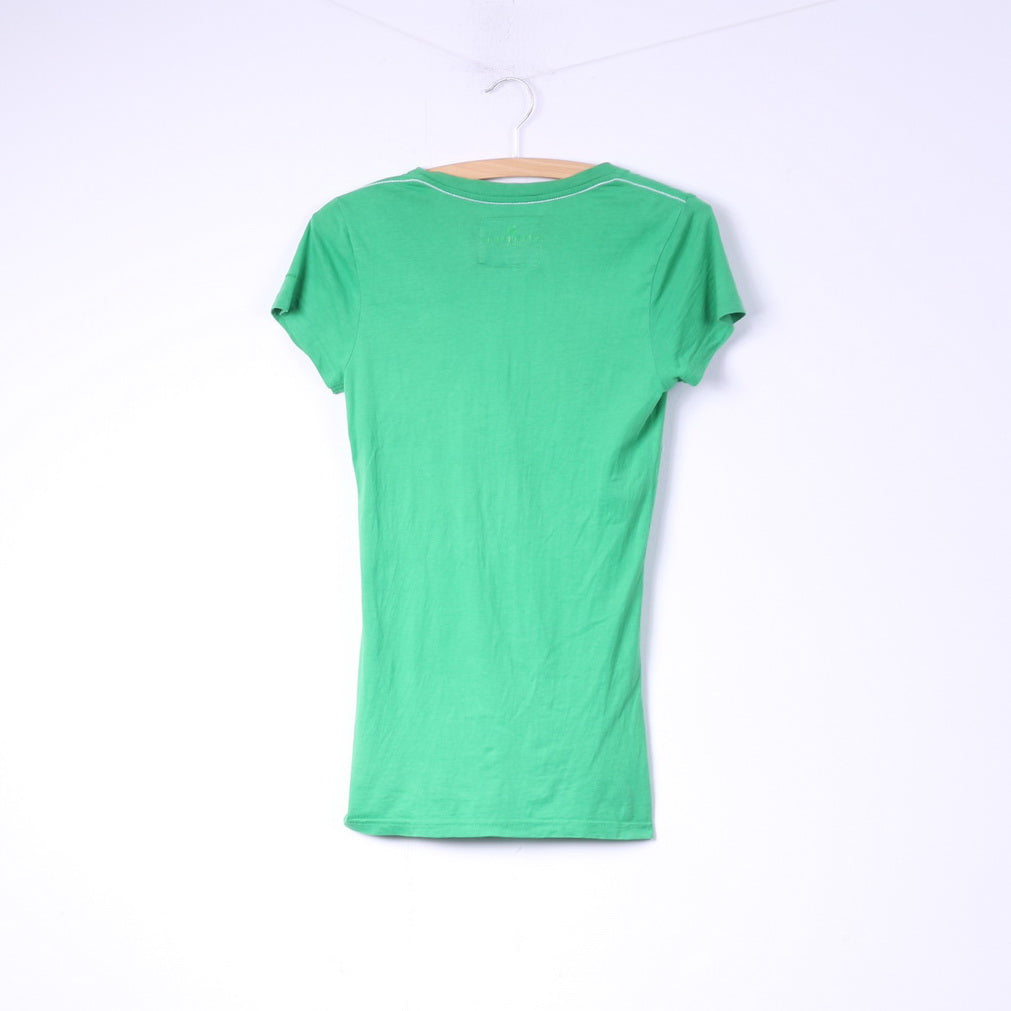 G-Star Raw Womens S T-Shirt Green V Neck Big Logo Cotton Top