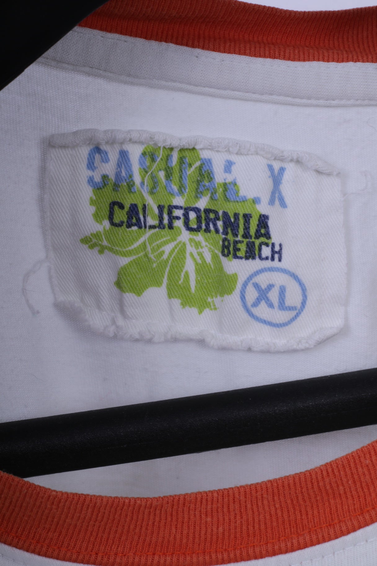 California Beach Mens XL T-Shirt White Cotton Graphic Long Beach Top