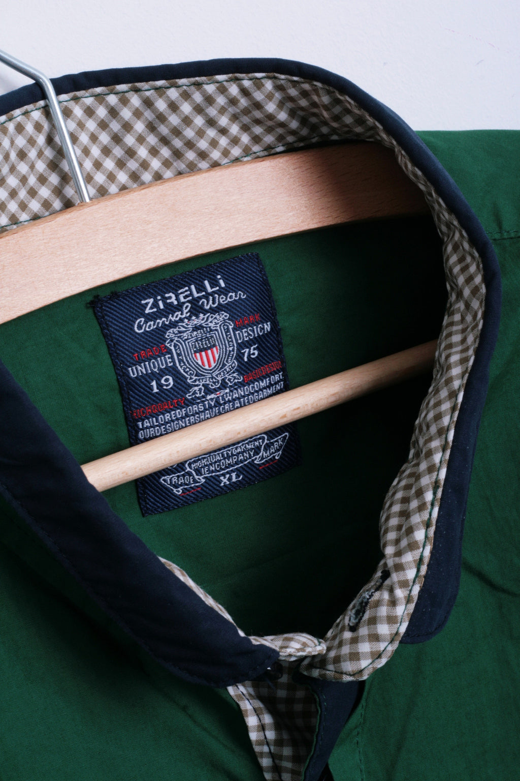 New Zirelli Mens XL Casual Shirt Dark Green Unique Cotton Buttons Down - RetrospectClothes