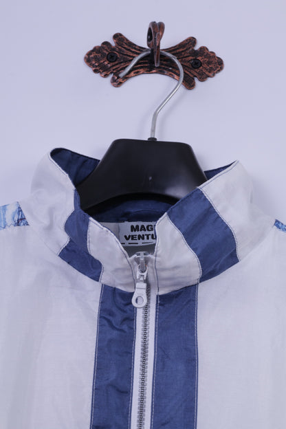 Magic Venture Mens M Jacket Vintage White Blue Nylon Fip Up Lightweight Top