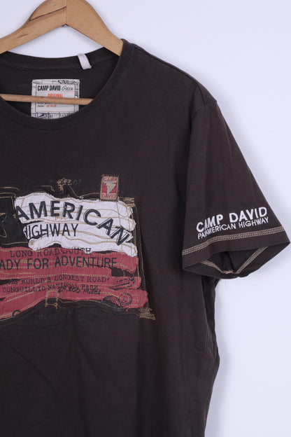 Camp David Mens XL T-Shirt Brown Outdoor Wear Cotton Graphic Top