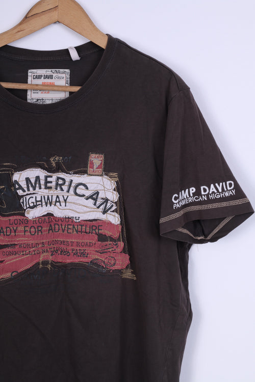 Camp David T-shirt XL pour homme Marron Outdoor Wear Haut graphique en coton