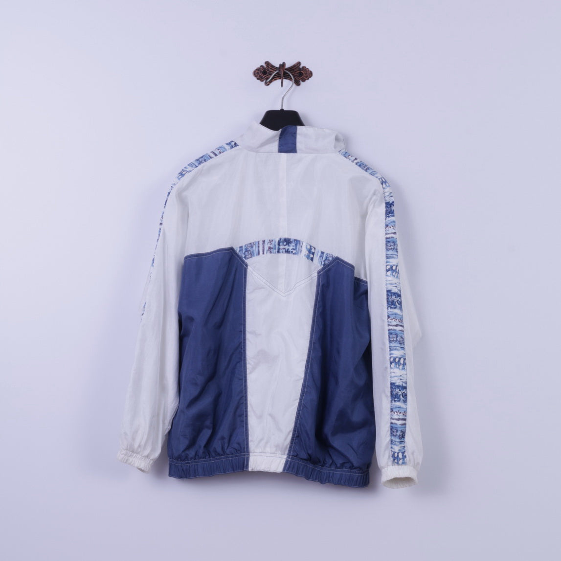 Magic Venture Mens M Jacket Vintage White Blue Nylon Fip Up Lightweight Top