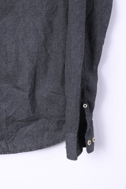 Camicia casual da uomo dell'area locale, top in cotone sportivo di prima base con micro punti neri, dritto