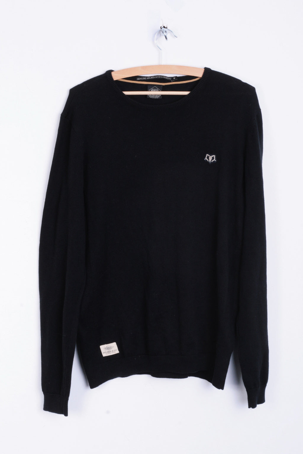 Holmes&Co Garment Mens M Jumper Crew Neck Sweater Cotton Black - RetrospectClothes