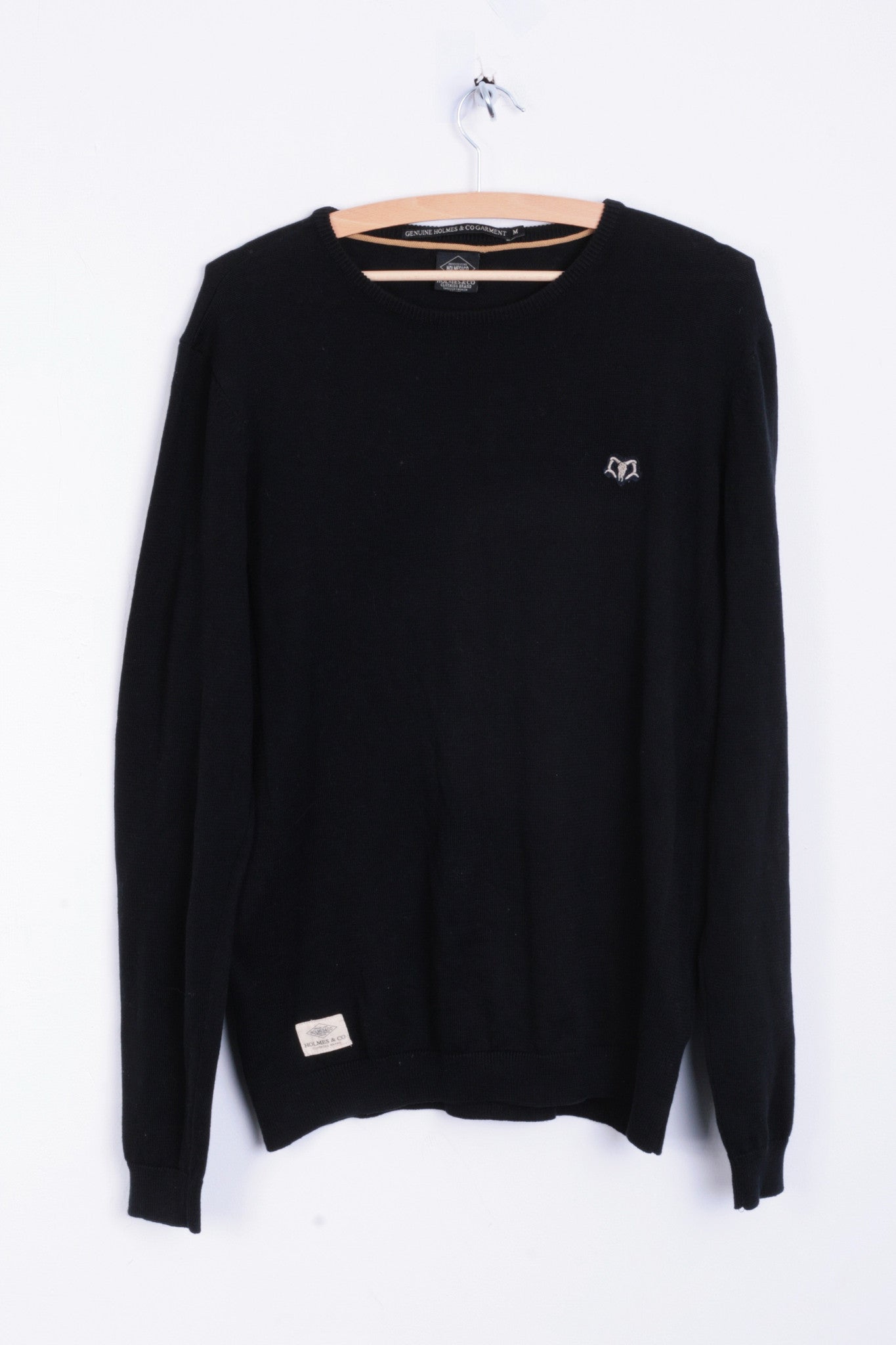 Holmes&Co Garment Mens M Jumper Crew Neck Sweater Cotton Black - RetrospectClothes