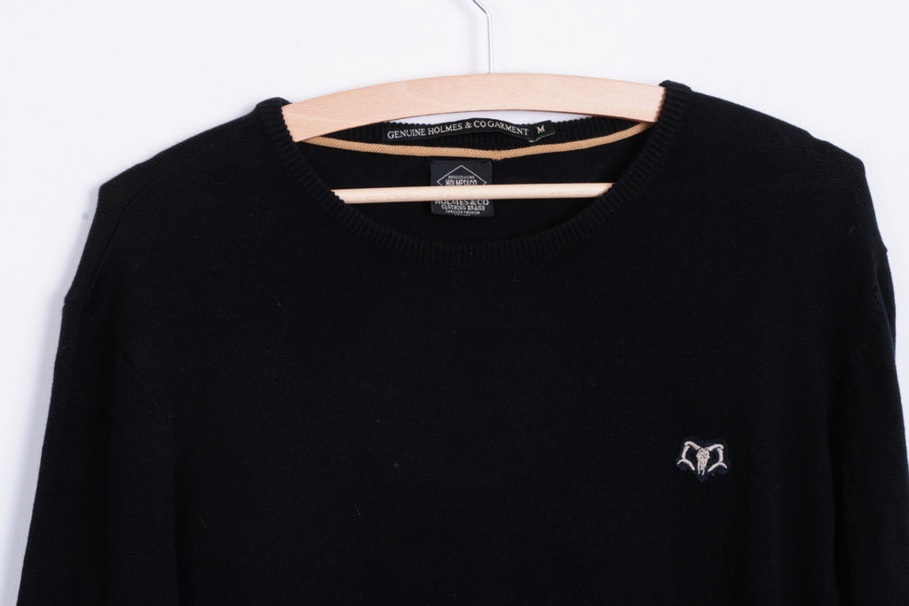 Holmes&Co Garment Mens M Jumper Crew Neck Sweater Cotton Black - RetrospectClothes