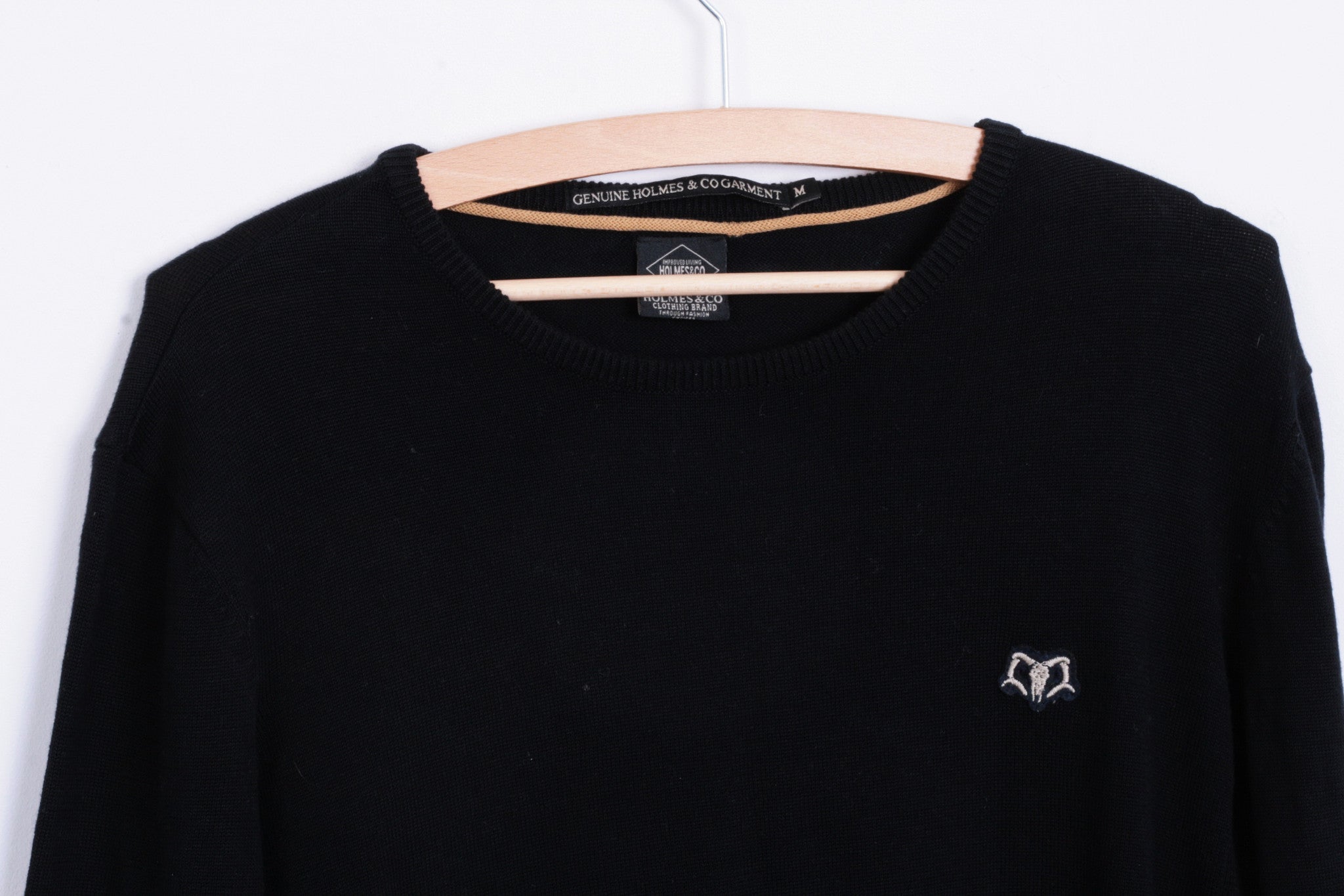 Holmes&Co Garment Mens M Jumper Crew Neck Sweater Cotton Black - RetrospectClothes