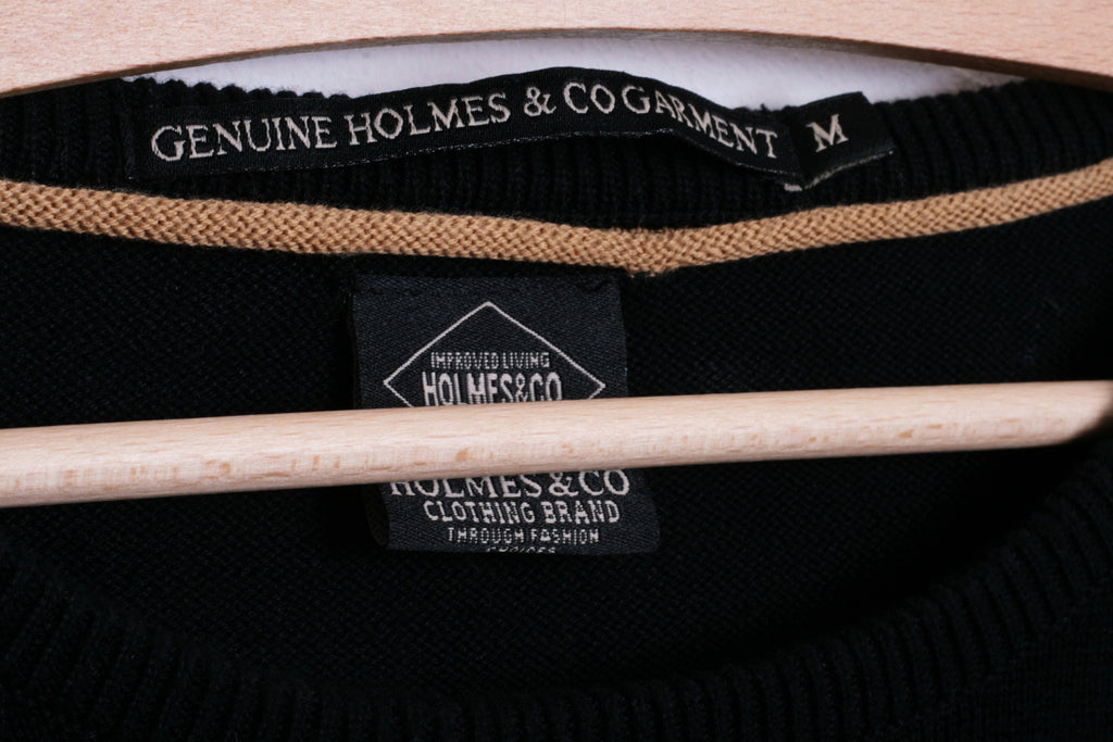 Holmes&Co Garment Mens M Jumper Crew Neck Sweater Cotton Black - RetrospectClothes