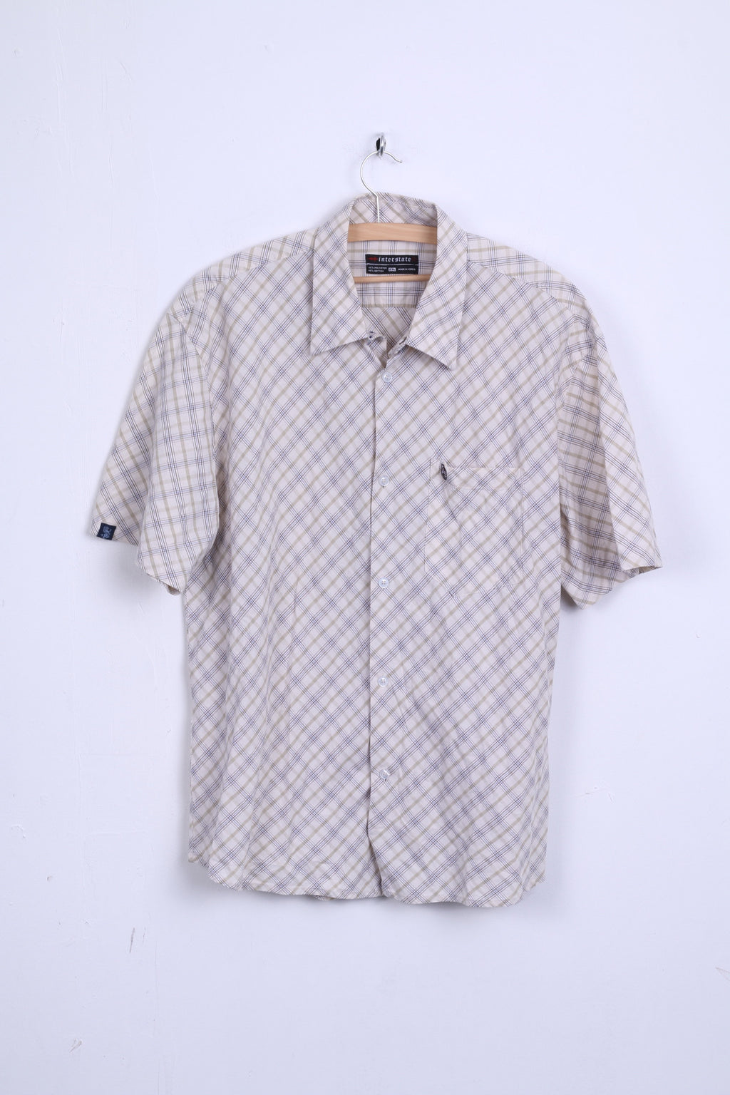 Interstate Mens 2XL Casual Shirt Short Sleeve Beige XXL