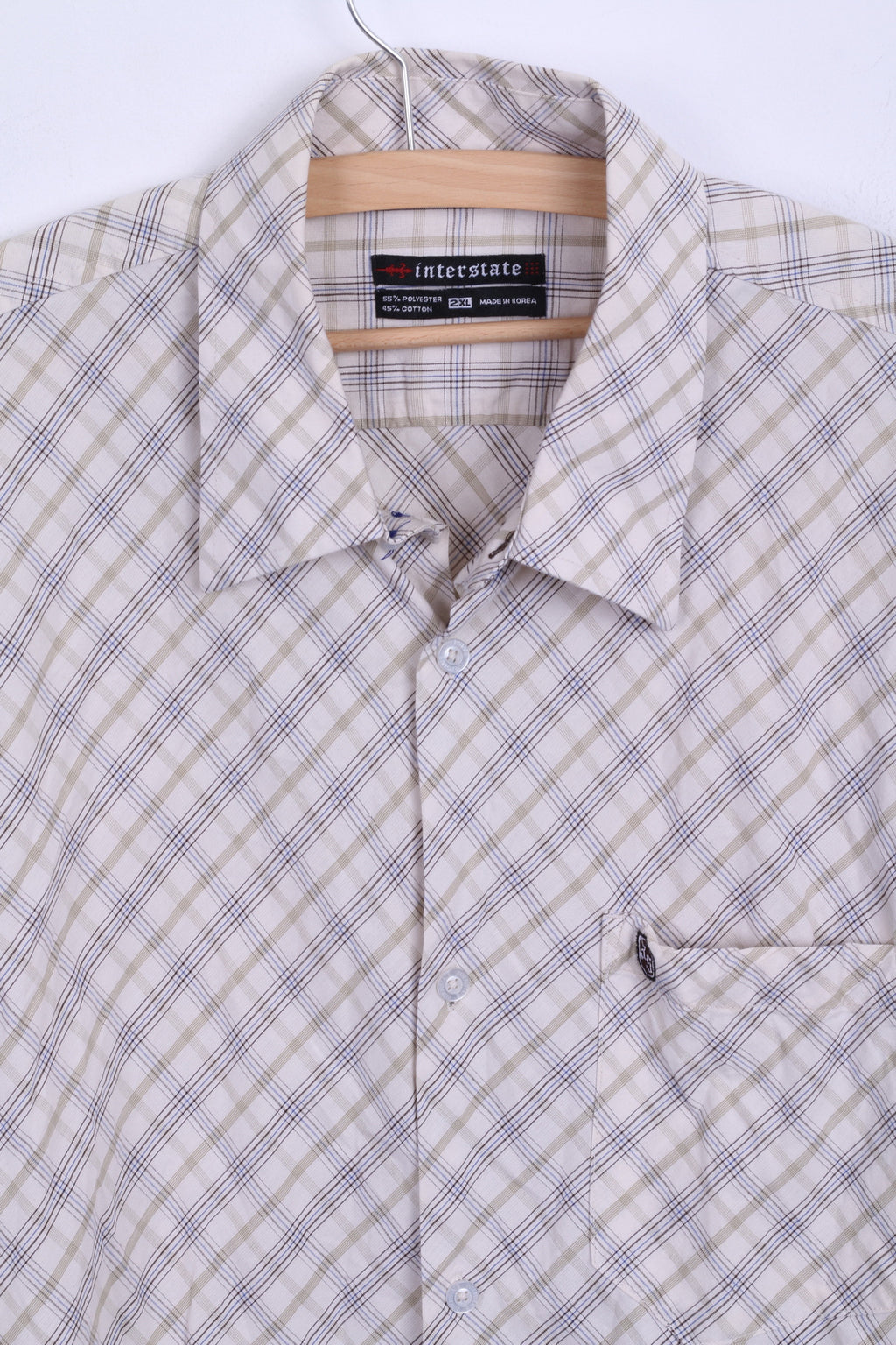 Interstate Mens 2XL Casual Shirt Short Sleeve Beige XXL