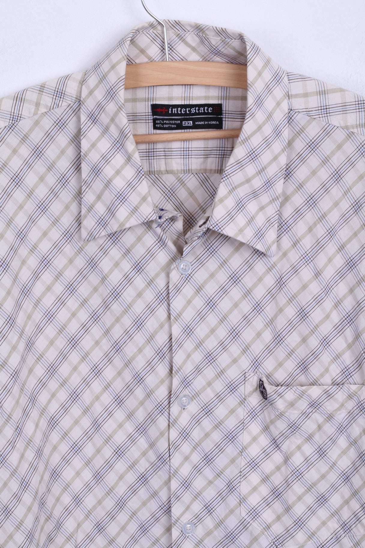 Interstate Mens 2XL Casual Shirt Short Sleeve Beige XXL