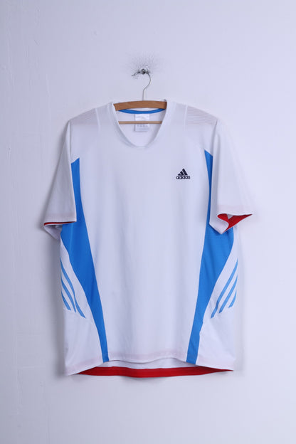 Adidas Mens L Shirt White/Blue Climacool System Sportswear