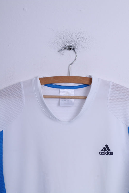 Adidas Hommes L Chemise Blanc/Bleu Climacool System Sportswear
