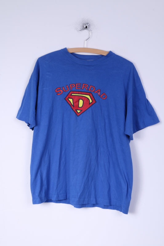 Bhs Ltd Hommes L T-Shirt Bleu Coton Graphique Superdad Super-Héros