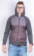 Reserved Mens M Jacket Brown Full Zipper Hood Striped Waterproof - RetrospectClothes