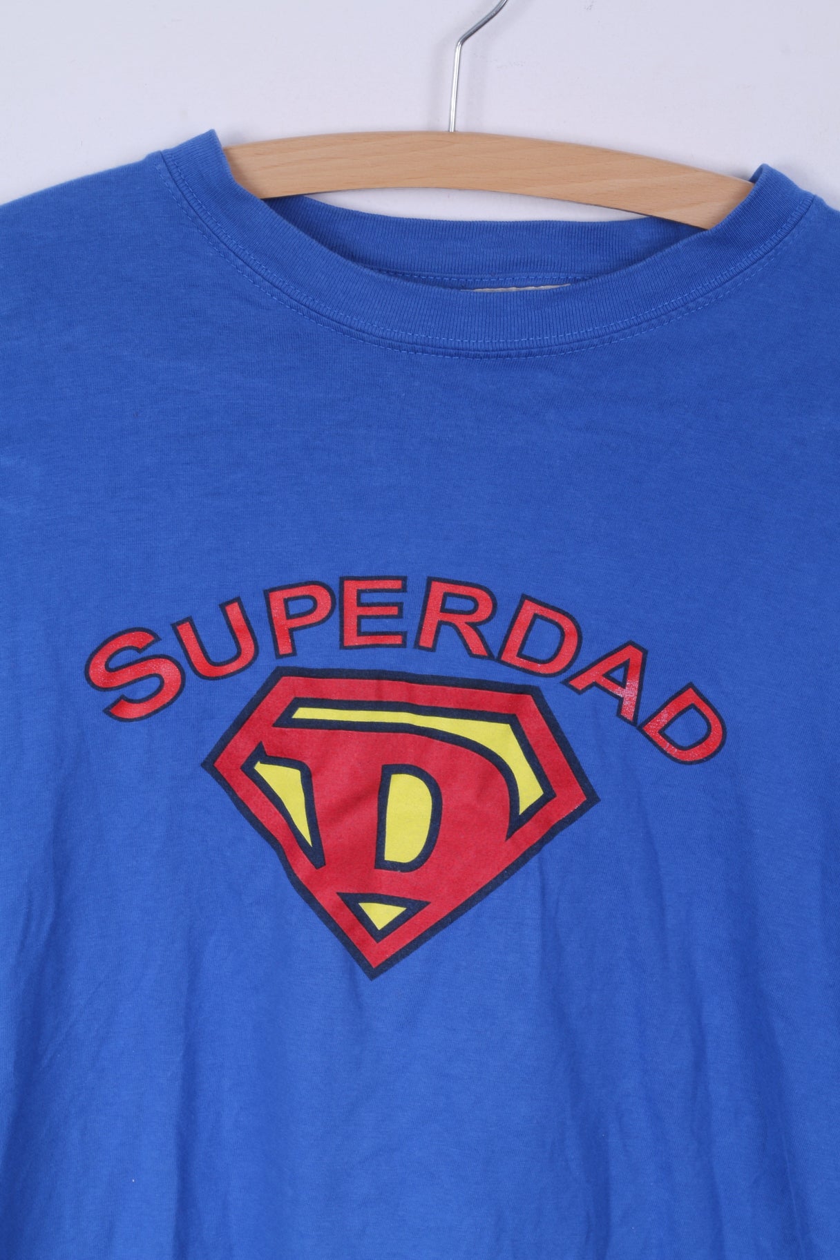Bhs Ltd Mens L T-Shirt Blue Cotton Graphic Superdad Superhero