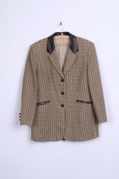 Creation Atelier GS Womens 42 XL Blazer Jacket Houndstooth Brown Single Breasted