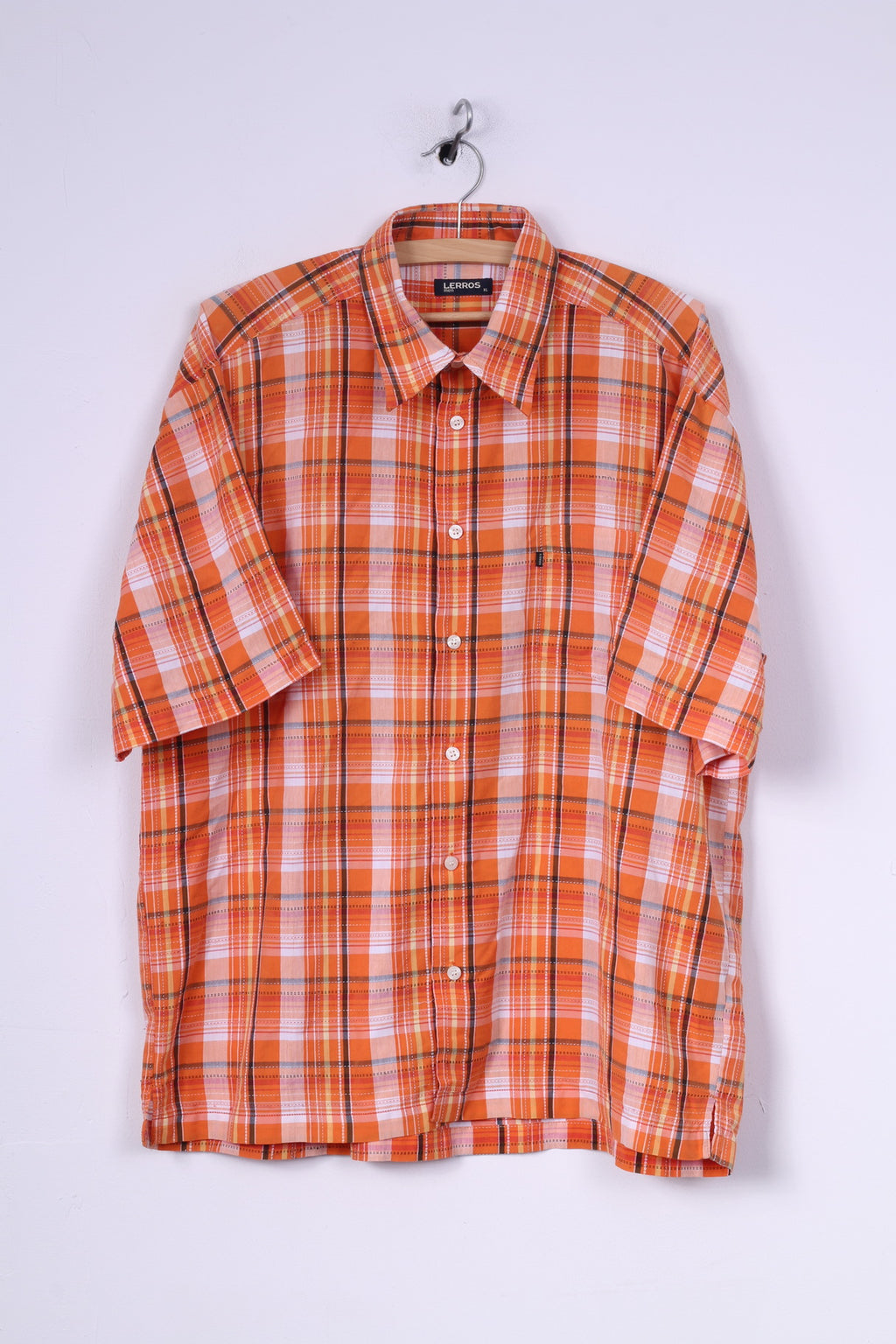Camicia casual XL da uomo Lerros a quadri a maniche corte in cotone arancione 