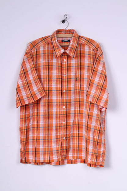 Lerros Mens XL Casual Shirt Check Short Sleeve Orange Cotton Top