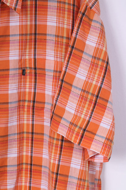 Lerros Mens XL Casual Shirt Check Short Sleeve Orange Cotton Top