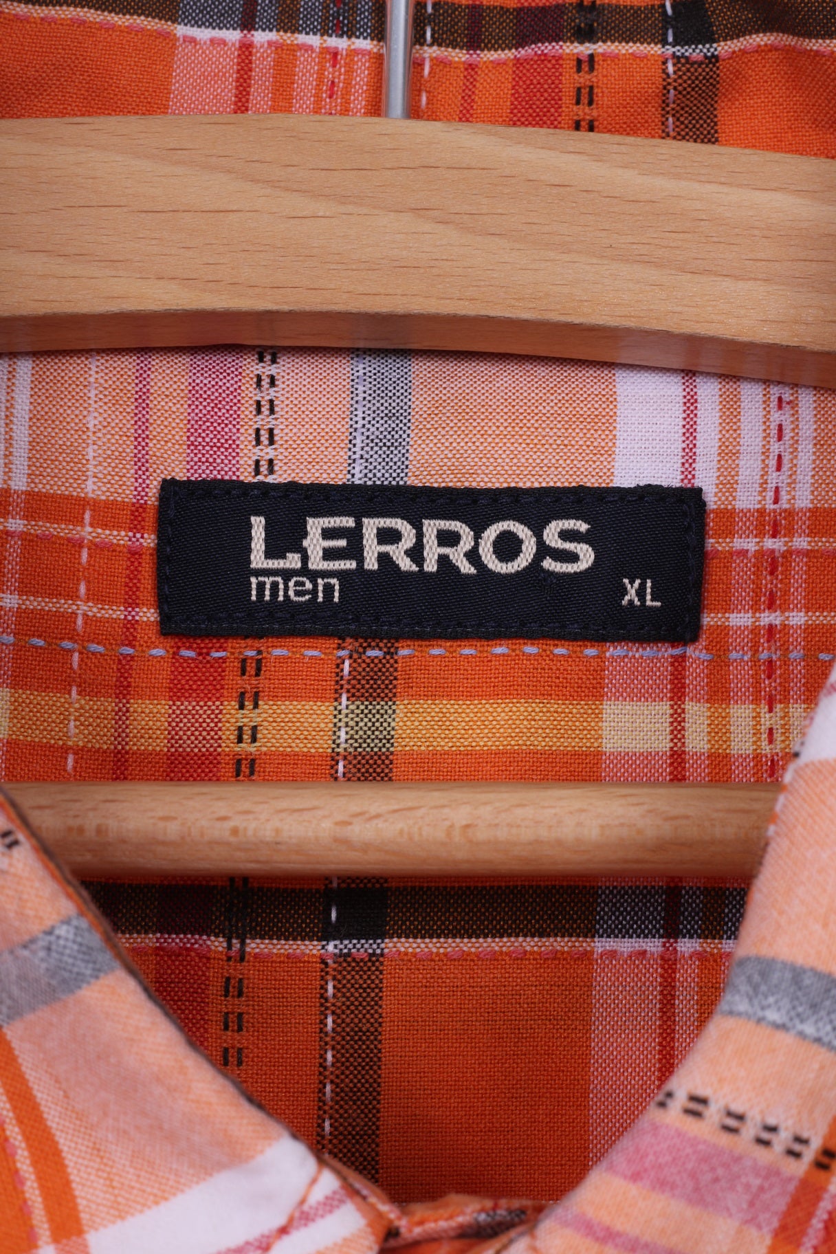 Lerros Chemise décontractée XL à carreaux à manches courtes en coton orange pour homme 