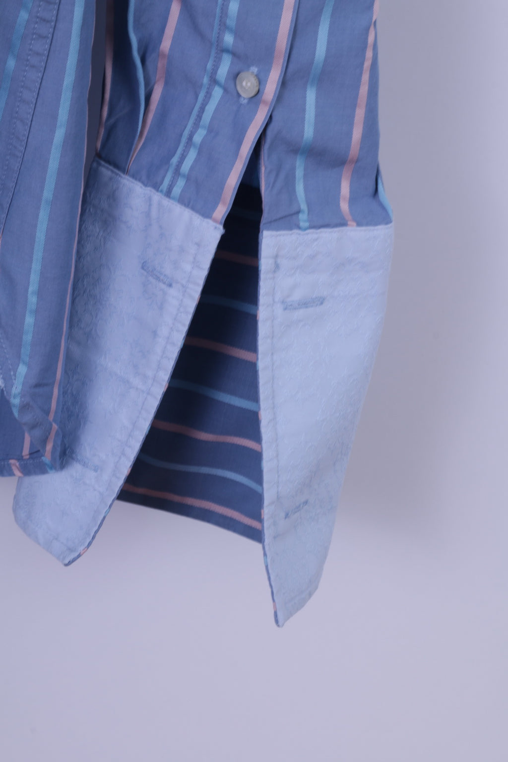 Ted Baker Mens 15.5 S Casual Shirt Blue Striped 100% Cototn Detailed Buttons Cuff Top