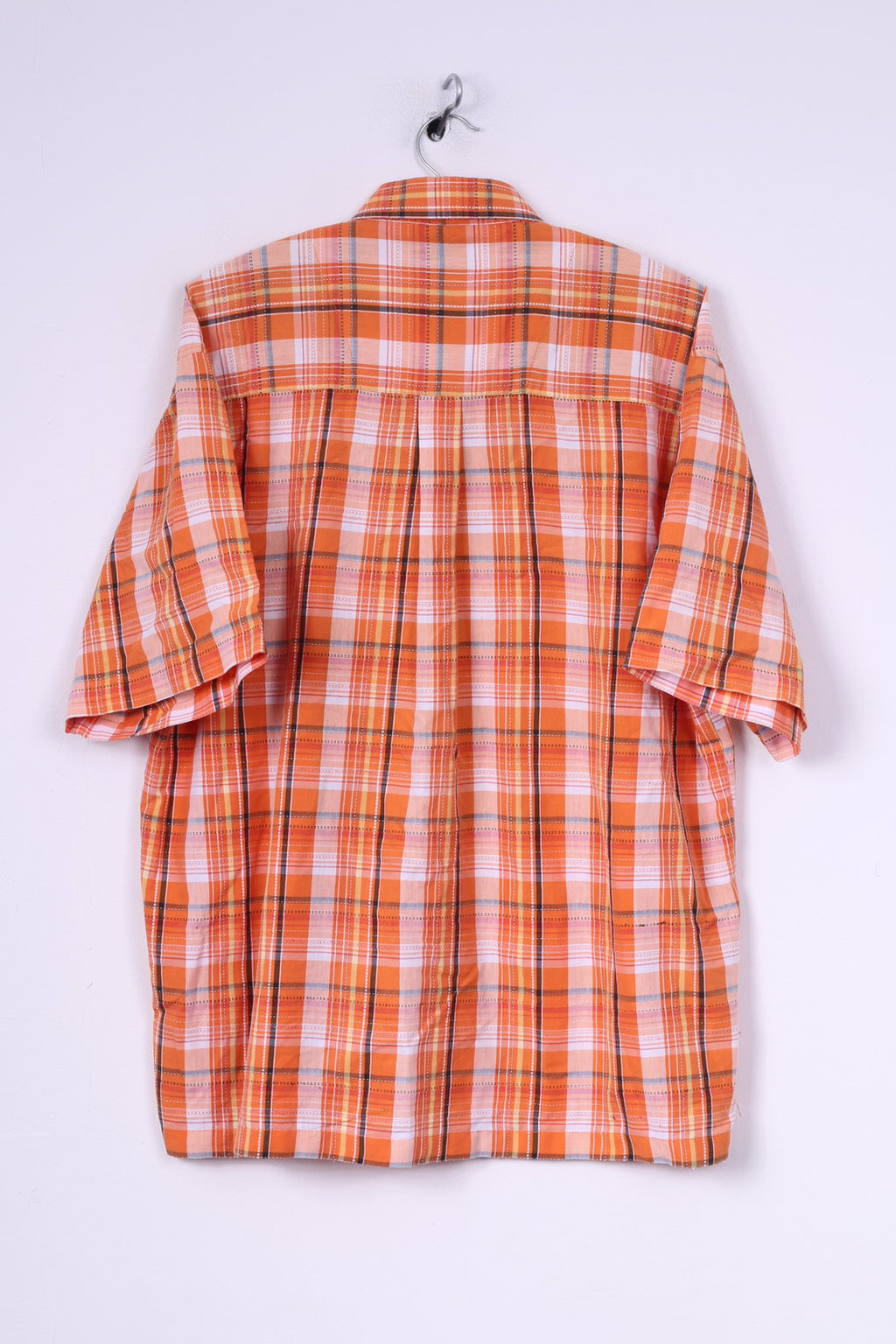 Camicia casual XL da uomo Lerros a quadri a maniche corte in cotone arancione 