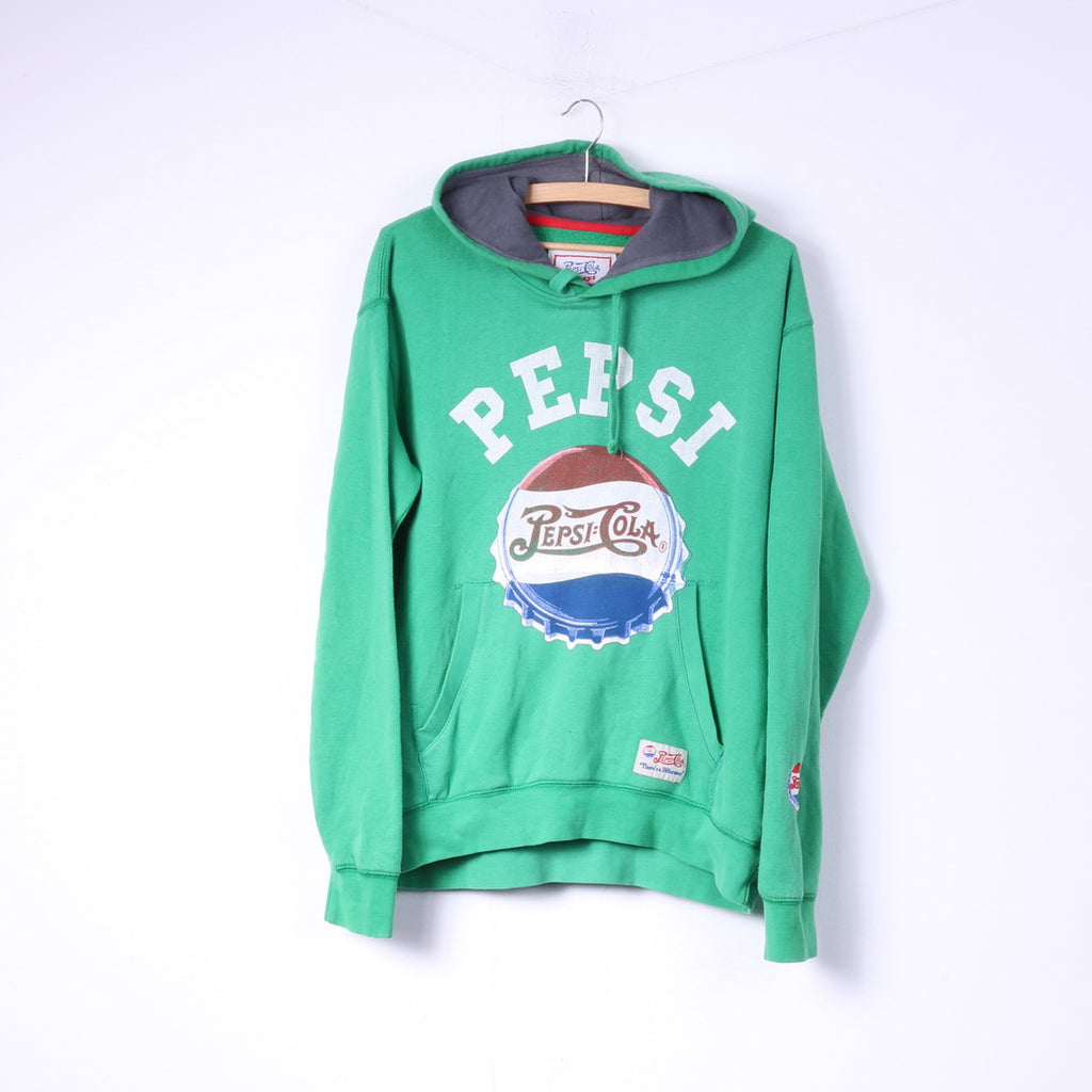 Pepsi-Cola Mens M Sweatshirt Green Big Logo Green Hooded Top Cotton