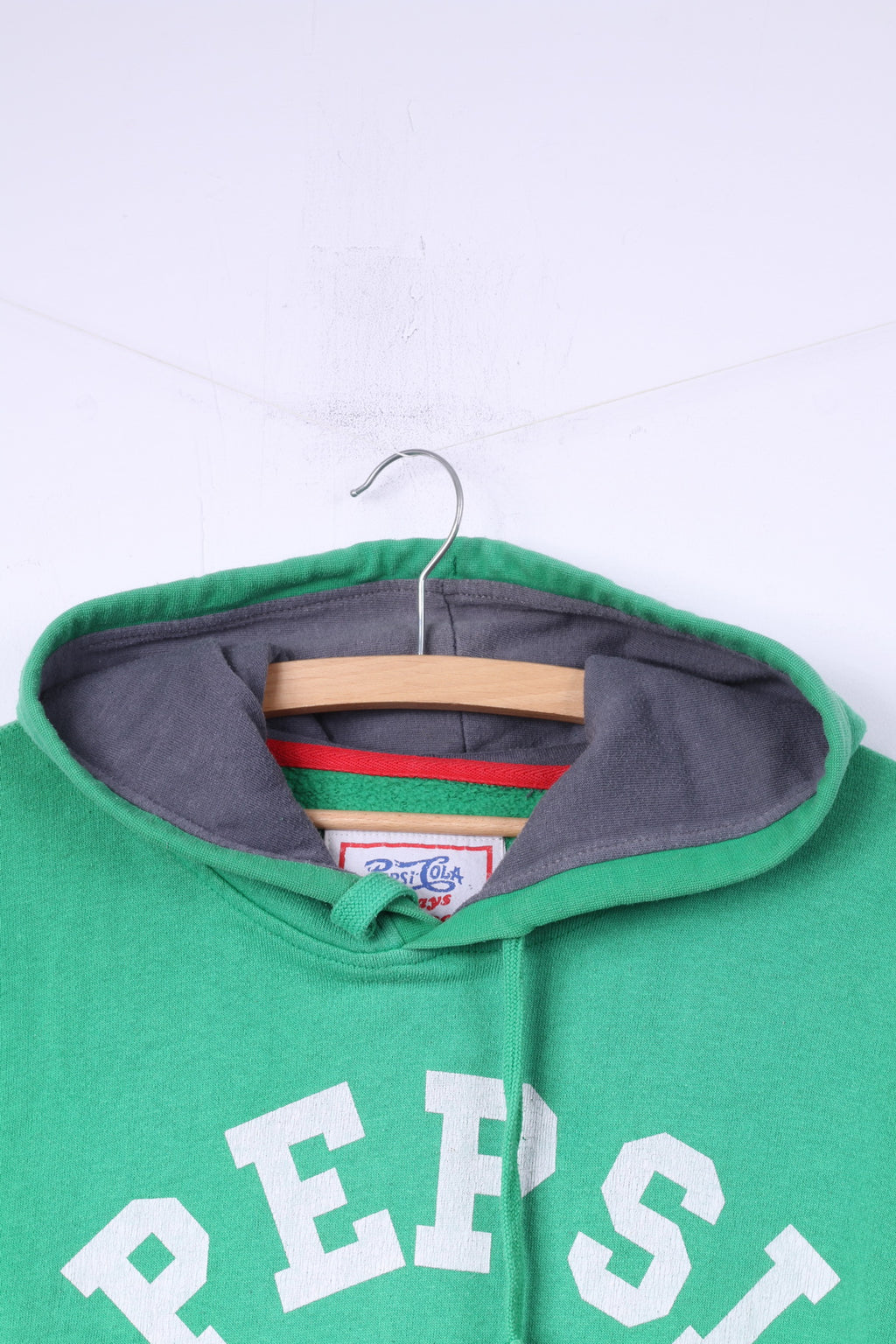 Pepsi-Cola Mens M Sweatshirt Green Big Logo Green Hooded Top Cotton