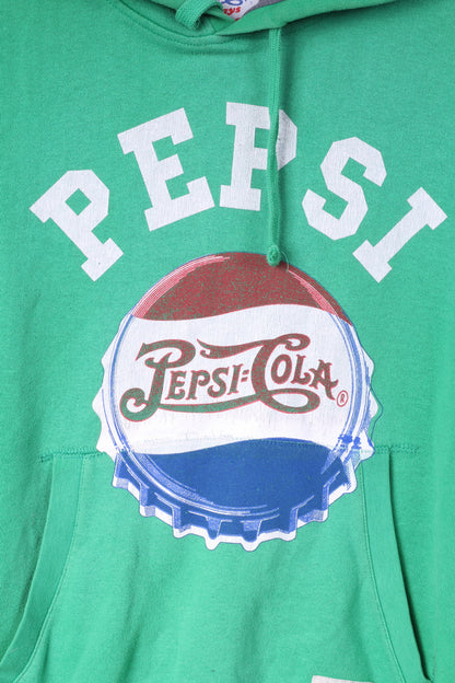 Felpa Pepsi-Cola da uomo M Felpa verde con logo grande verde con cappuccio in cotone