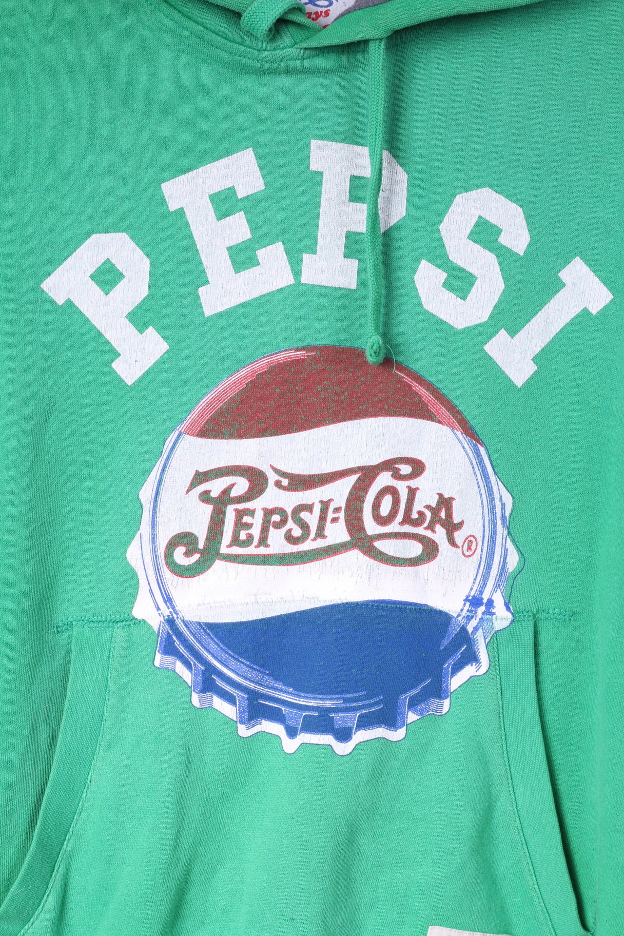 Pepsi-Cola Mens M Sweatshirt Green Big Logo Green Hooded Top Cotton