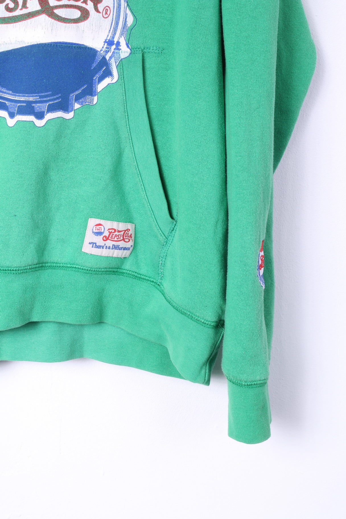 Pepsi-Cola Mens M Sweatshirt Green Big Logo Green Hooded Top Cotton