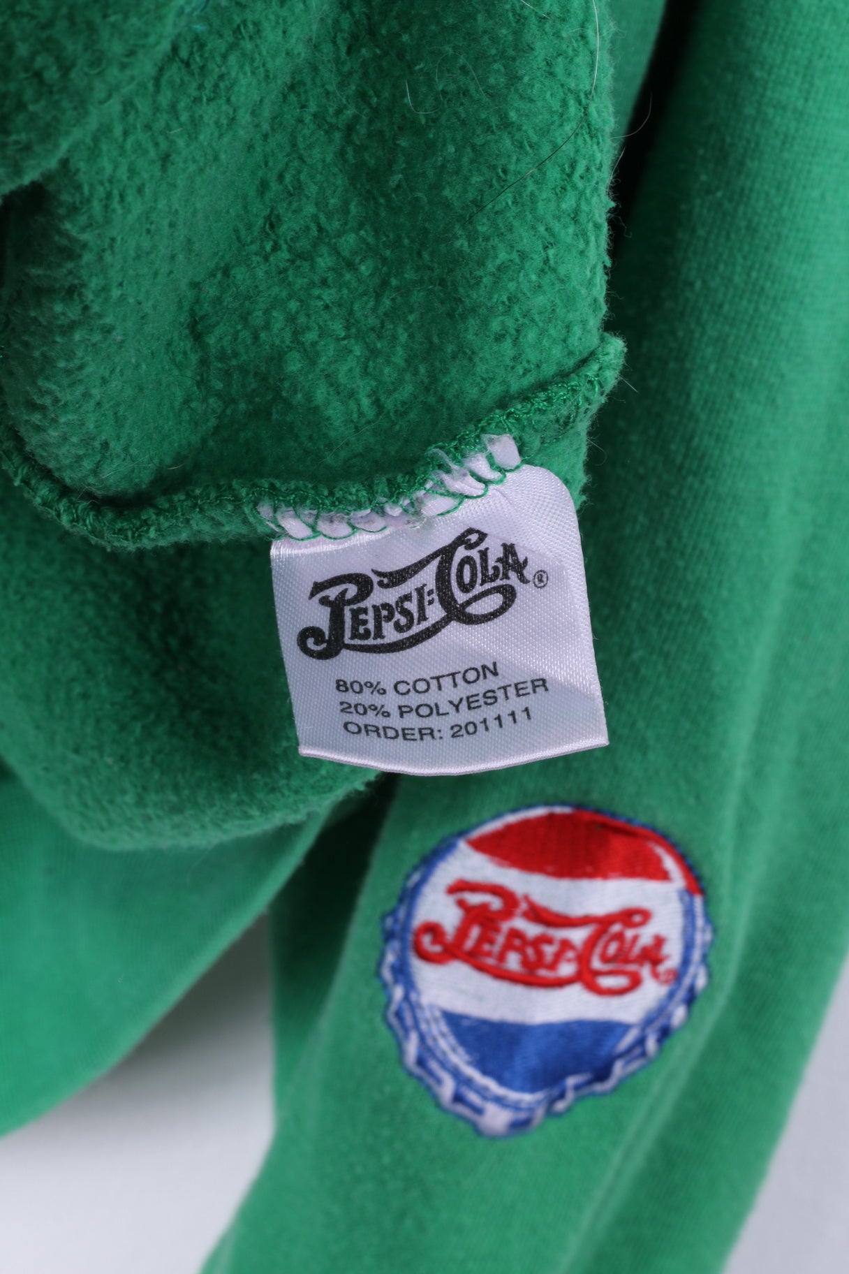 Pepsi-Cola Mens M Sweatshirt Green Big Logo Green Hooded Top Cotton