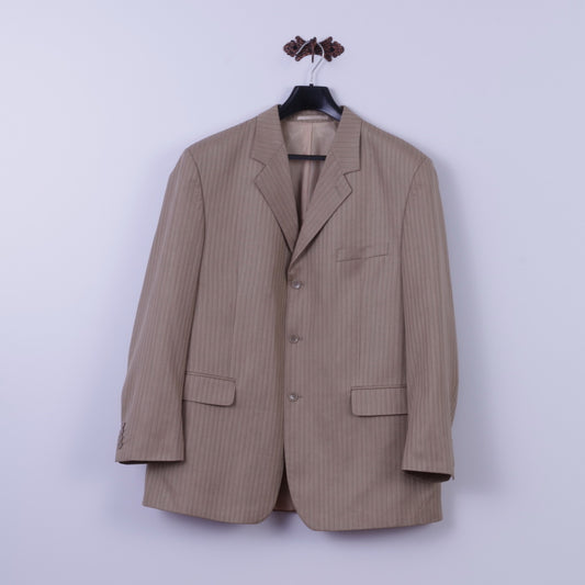 Legenda Class Men 56 46 Blazer Taupe Striped Wool Blend Shiny Single Breasted Jacket