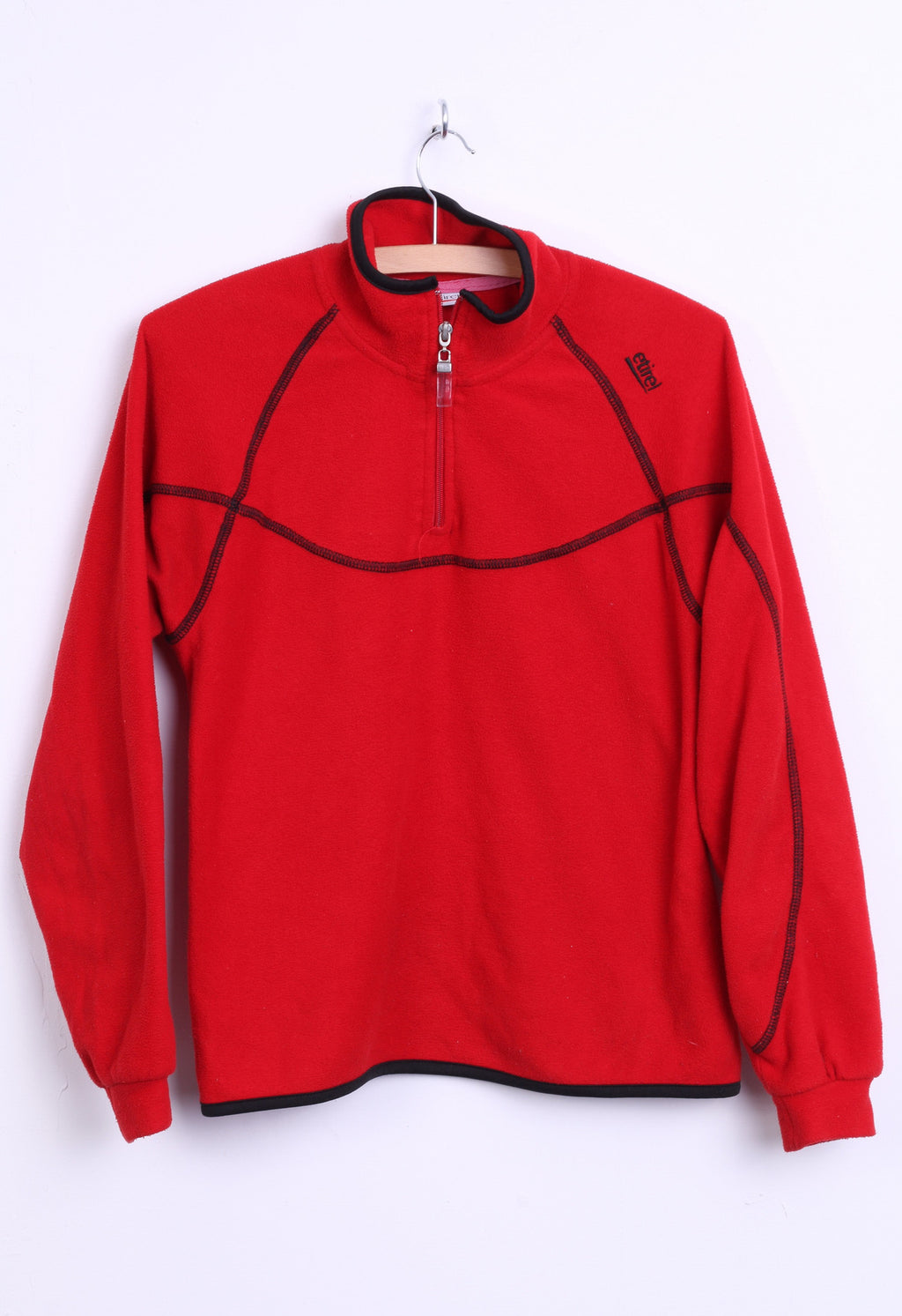 Etirel Womens S/M Fleece Top Jacket Red Zip Neck Sweatshirt - RetrospectClothes