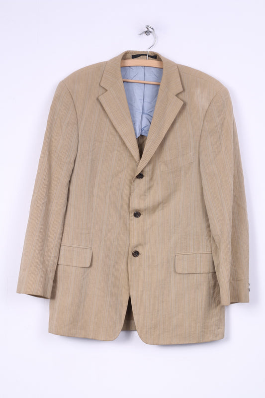 Strellson Hommes 48 M Blazer Veste Simple Boutonnage Beige Rayé Style Luccio Épaulettes En Coton 