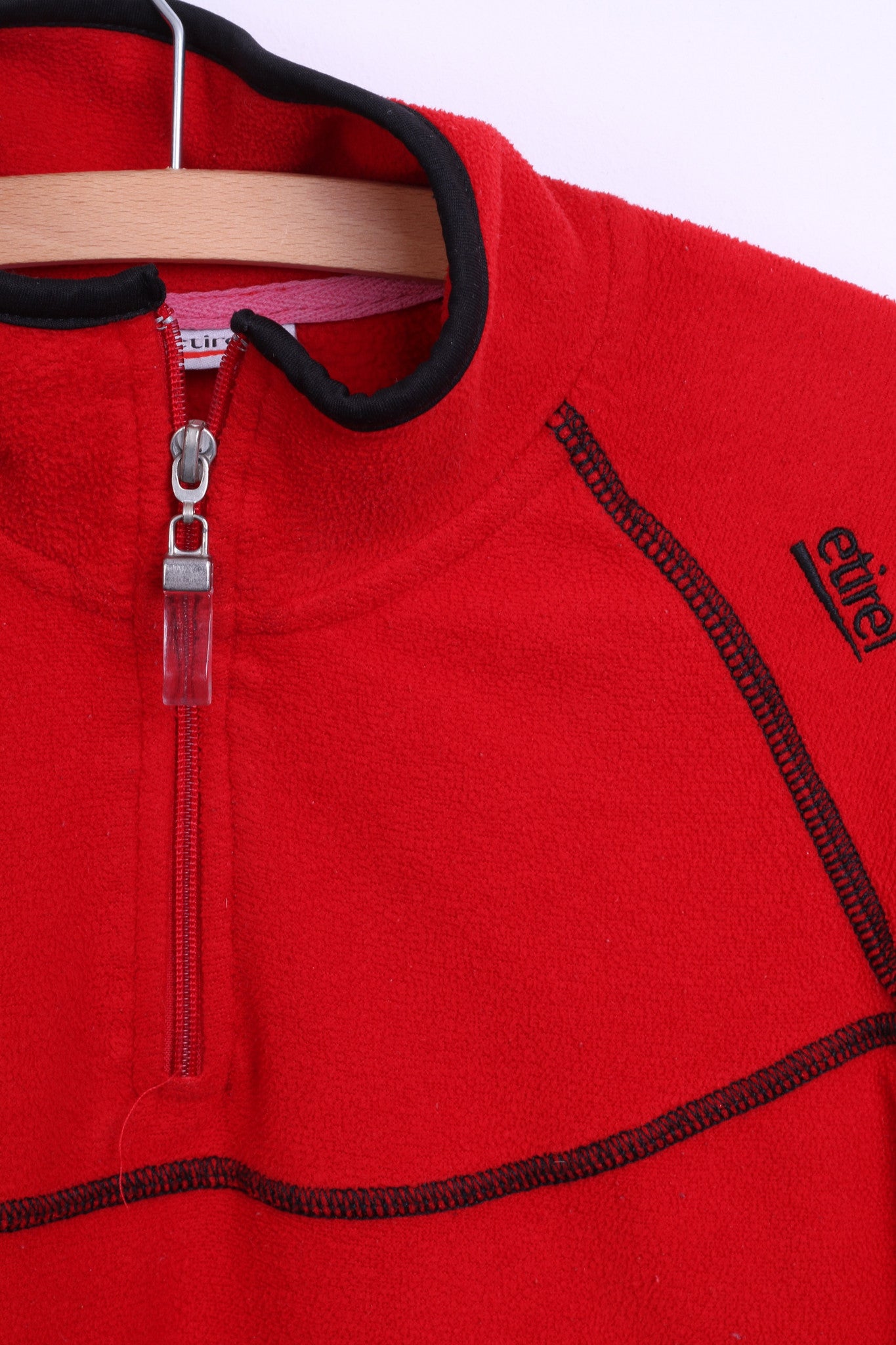Etirel Womens S/M Fleece Top Jacket Red Zip Neck Sweatshirt - RetrospectClothes