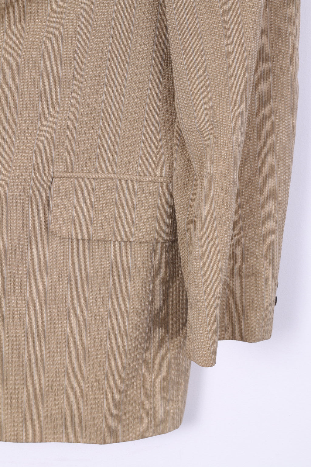 Strellson Hommes 48 M Blazer Veste Simple Boutonnage Beige Rayé Style Luccio Épaulettes En Coton 