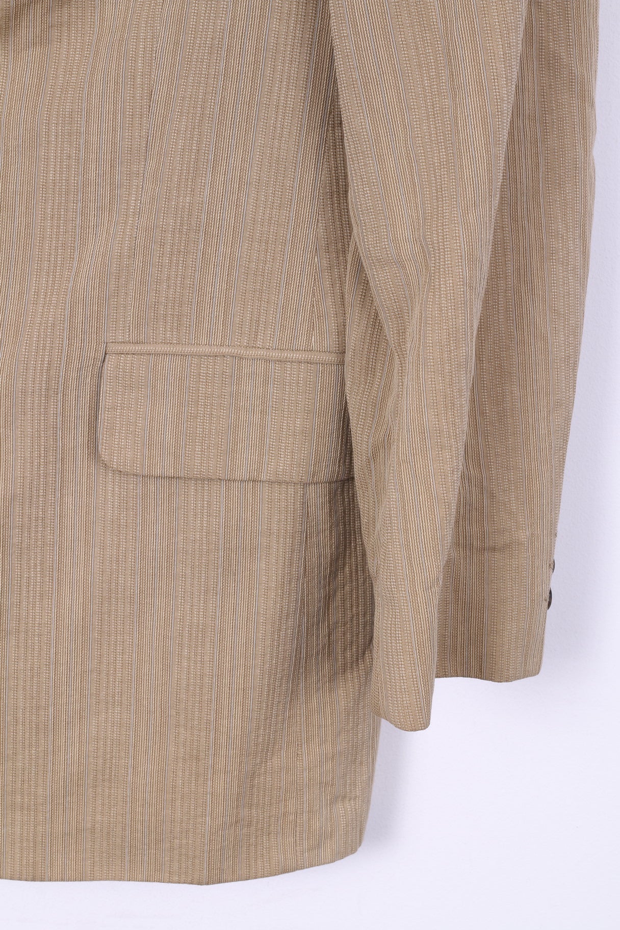Strellson Hommes 48 M Blazer Veste Simple Boutonnage Beige Rayé Style Luccio Épaulettes En Coton 