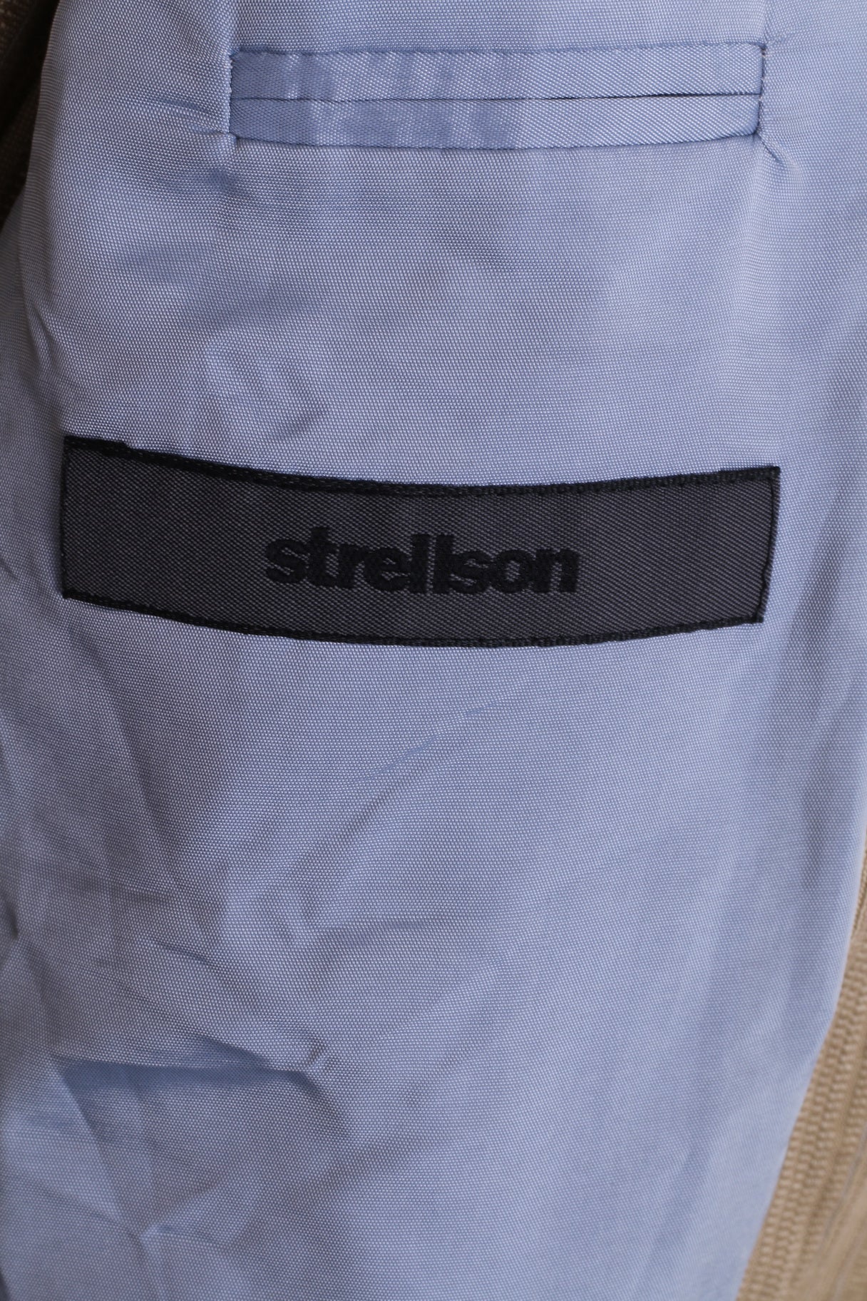 Strellson Mens 48 M Blazer Jacket Single Breasted Beige Striped Style Luccio Cotton Shoulder Pads