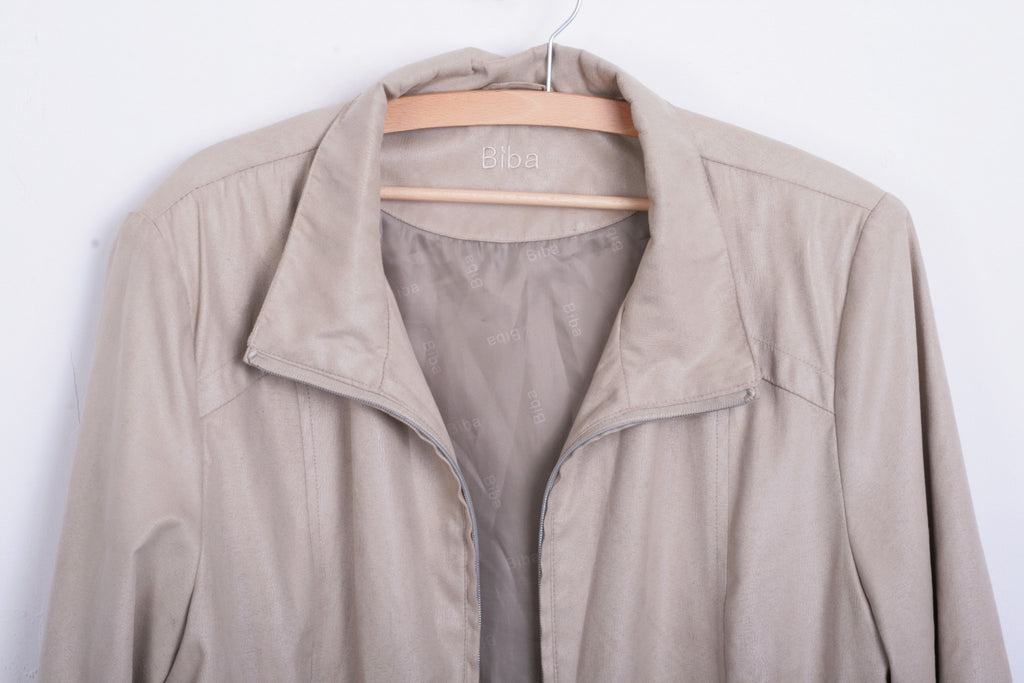 Biba Womens 44 2XL XXL Long Jacket Coat Beige Shiny - RetrospectClothes