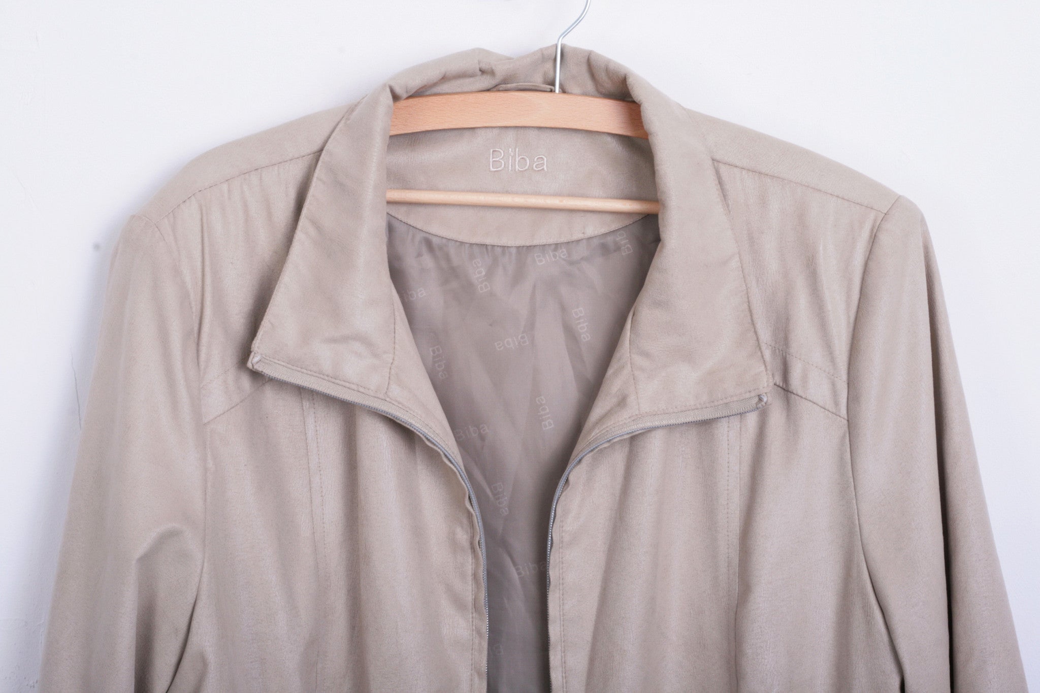 Biba Womens 44 2XL XXL Long Jacket Coat Beige Shiny - RetrospectClothes