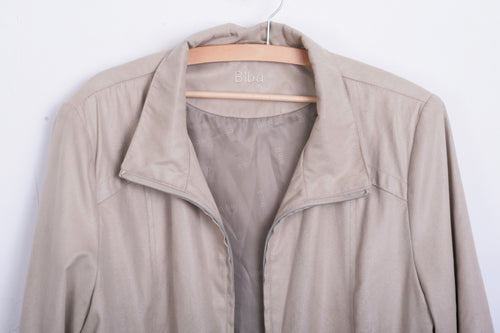 Biba Womens 44 2XL XXL Long Jacket Coat Beige Shiny - RetrospectClothes