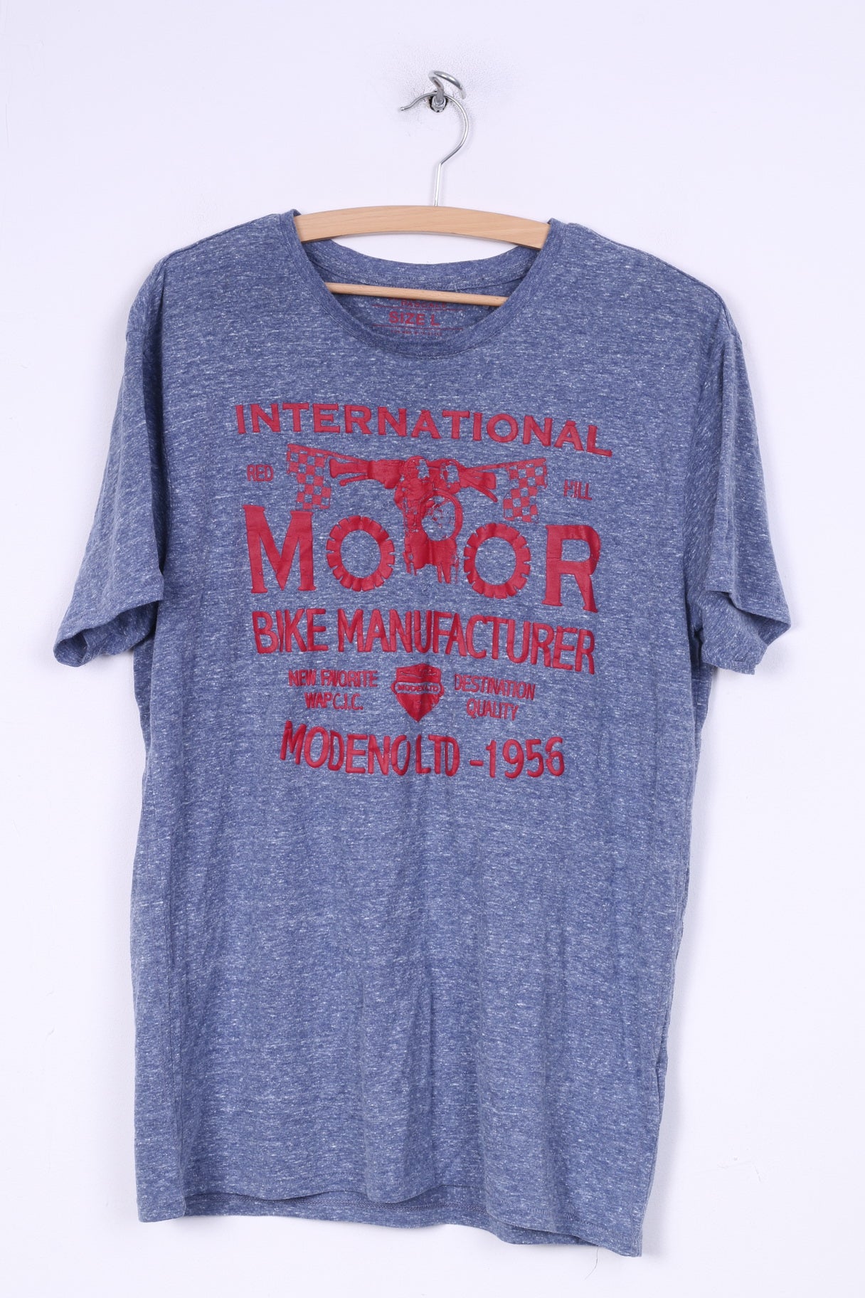 Jean Pascale Homme L T-Shirt Grapic Crew Neck Bleu International Moor Bike Fabricant Modeno LTD-1956 