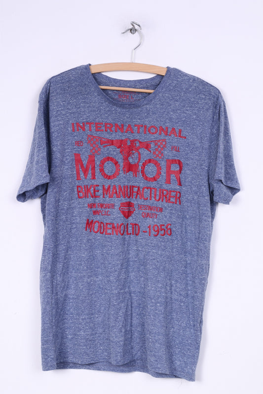 Jean Pascale Mens L T-Shirt Grapic Crew Neck Blue International Moor Bike Manufacturer Modeno LTD-1956